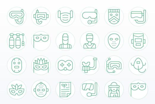 Mask Icon Set with 24 Thin Line 64x64 Display Perfect Graphics vector
