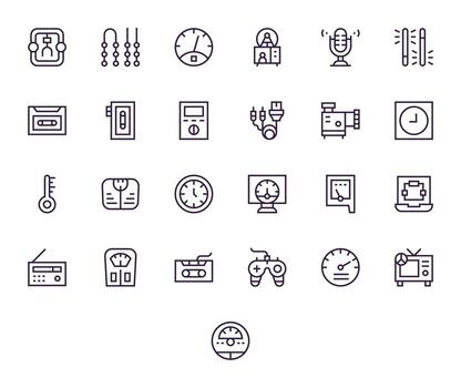 Regular Line Style Analog Icons with 25 High Resolution PIXEL Perfect Designs vector
