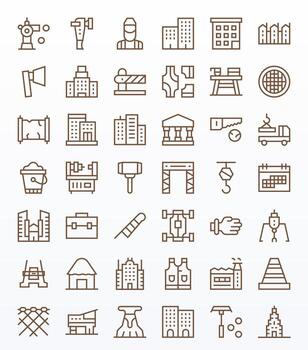 Construction Design Icons featuring 42 Grid Fitted Regular Line Style vector