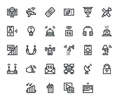 Wireless Graphics Pack including 28 Bold Line High Resolution Editable Icons vector
