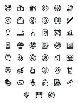 prohibido esencial conjunto incluso 45 monitor Perfecto negrita línea alto resolución íconos vector