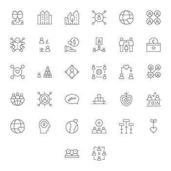 32 Icons for Community featuring Retina Ready Pixel Optimized Thin Line Graphics vector