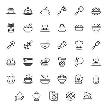Dish Icon Set with 35 Regular Line High Resolution Grid Fitted Graphics vector