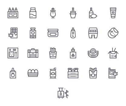 Packaging Premium Bundle with 25 256x256 Pixel Optimized Regular Line Icons vector