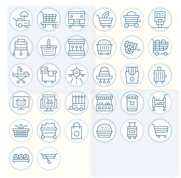 Cart Visual Pack containing 32 Thin Line Pixel Aligned Icons vector