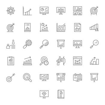 Kpi Comprehensive Bundle with 32 Grid Fitted Thin Line High Resolution Icons vector