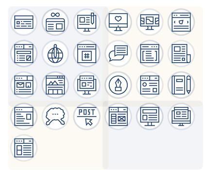 Blog Complete Package with 25 256x256 Regular Line Pixel Optimized Icons vector