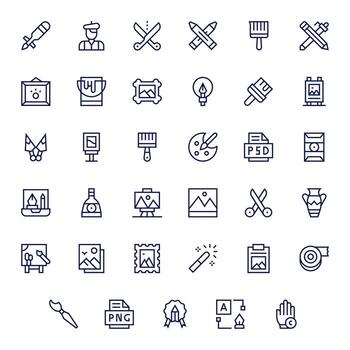 35 Icons for Artwork featuring 256x256 Grid Fitted Regular Line Graphics vector