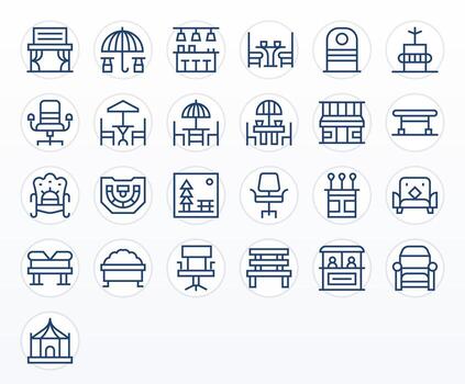25 128x128 Regular Line Icons optimized for Seating Editable display vector