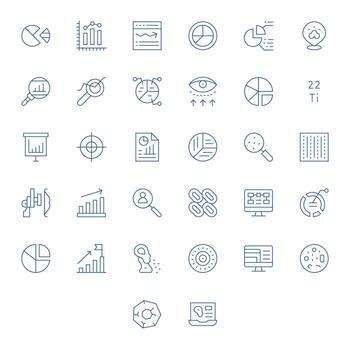 32 Thin Line PIXEL Perfect Icons for Data Visualization Graphics vector