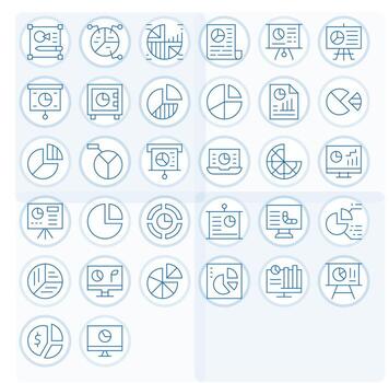 32 Thin Line Icons from Pie Chart in Retina Ready Display Perfect Quality vector
