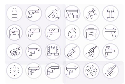 24 256x256 Icons for Firearm in PIXEL Perfect Thin Line Format vector