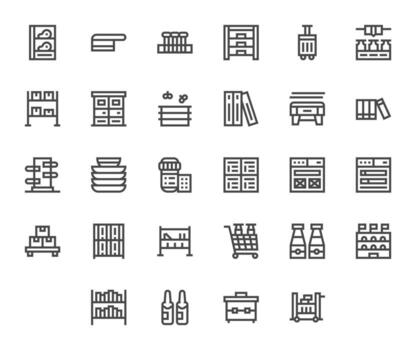 Containers Digital Pack containing 28 Grid Fitted Bold Line High Resolution Icons vector