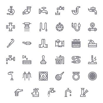 Pipe Icon Collection with 35 High Resolution Regular Line Designs vector