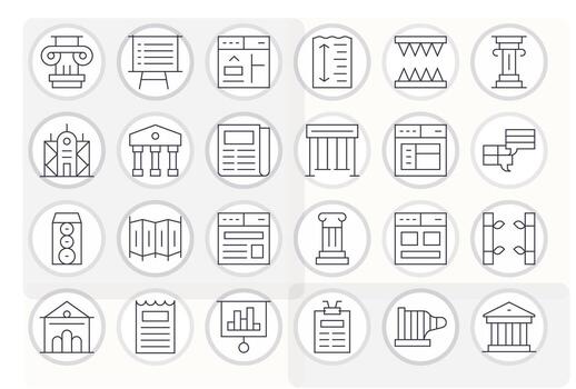 Column Icon Set with 24 Thin Line 128x128 PIXEL Perfect Graphics vector