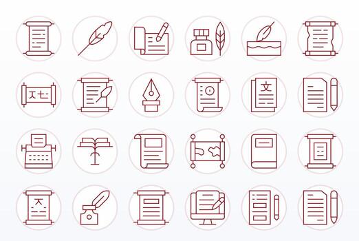 Manuscript Design Icons featuring 24 Display Perfect Thin Line Style vector