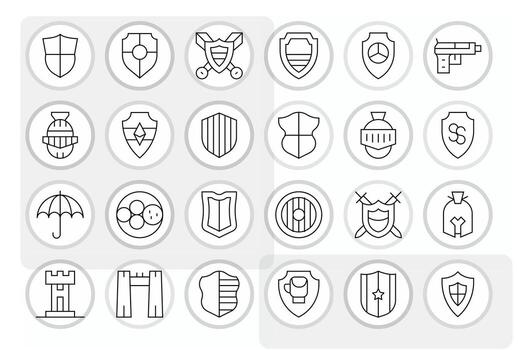 24 Display Perfect Icons themed around Defense Mechanism in Retina Ready Thin Line format vector