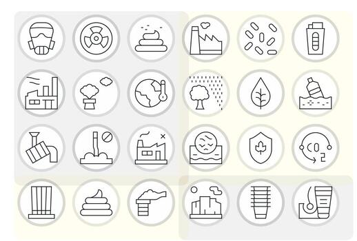 Pollution Ultimate Package with 24 High Resolution Thin Line Display Perfect Icons vector