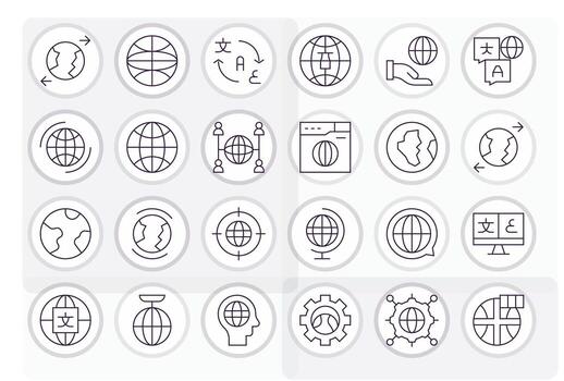 24 Thin Line Icons for Internationalization in crisp Retina Ready Display Perfect resolution vector