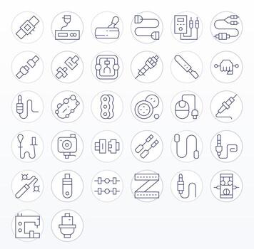 32 Thin Line Icons for Connector in crisp Retina Ready Pixel Optimized resolution vector