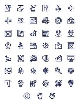 navegación último paquete con 45 64 x 64 negrita línea píxel optimizado íconos vector