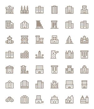 42 128x128 Regular Line Icons optimized for Downtown Pixel Aligned display vector