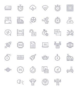 40 256x256 Thin Line Icons for Speed with PIXEL Perfect precision vector