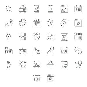 32 128x128 Icons for Time in Display Perfect Thin Line Format vector