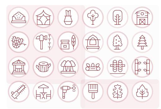 24 Thin Line Icons from Wood in 128x128 Pixel Optimized Quality vector
