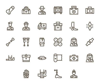 28 High Resolution Icons for Injury in Display Perfect Bold Line Format vector