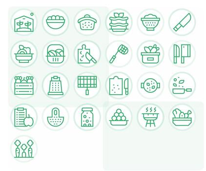 Vegetables Icon Library with 25 Regular Line High Resolution Grid Fitted Designs vector