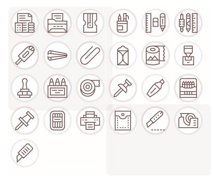 Stationery Icon Repository containing 25 Regular Line Retina Ready Pixel Optimized graphics vector