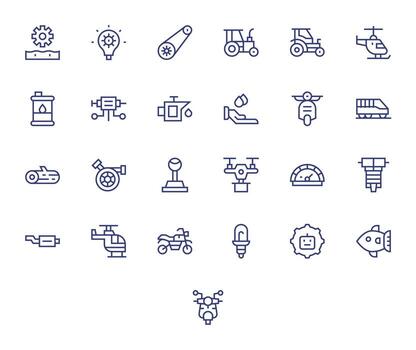 Engine High Resolution Icon Pack with 25 Regular Line Grid Fitted Elements vector