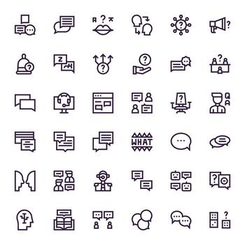 36 Grid Fitted Icons themed around Question in 128x128 Bold Line format vector