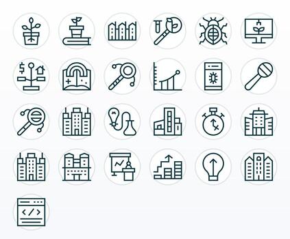 25 desarrollo cuadrícula equipado íconos en 256x256 regular línea estético vector