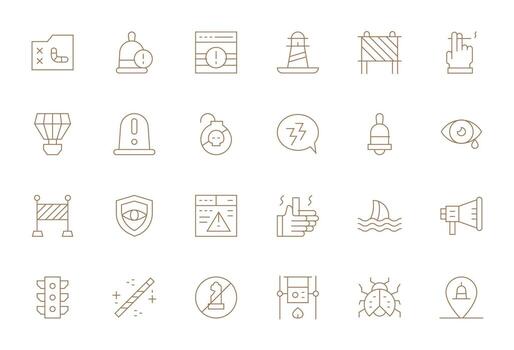 Warning Premium Bundle with 24 64x64 Pixel Optimized Thin Line Icons vector