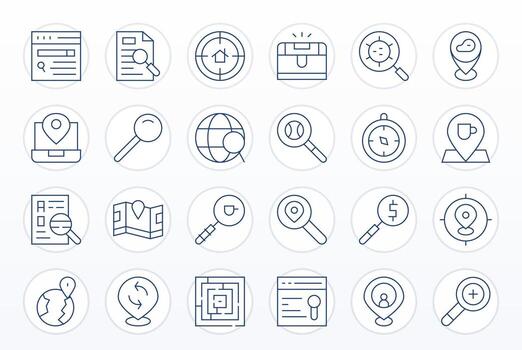 Thin Line PIXEL Perfect Icons from Find Set with 24 128x128 Icons vector