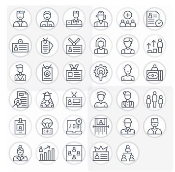 35 Icons for Personnel optimized in Pixel Optimized Retina Ready Regular Line resolution vector