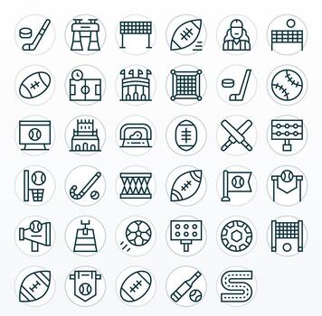 35 Icons for Stadium optimized in Grid Fitted 64x64 Regular Line resolution vector