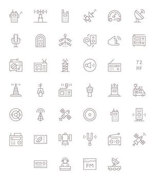 40 Grid Fitted Icons themed around Radio in 64x64 Thin Line format vector
