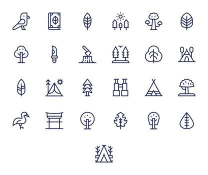 Regular Line Pixel Aligned Icons from Forest Set with 25 128x128 Icons vector