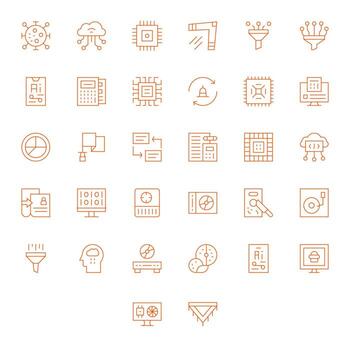 datos Procesando último paquete con 32 64 x 64 Delgado línea píxel alineado íconos vector