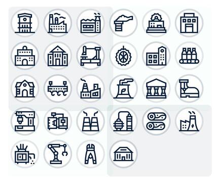 28 128x128 negrita línea íconos optimizado para fábrica cuadrícula equipado monitor vector