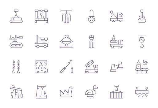 Crane Icon Arsenal with 24 High Resolution Thin Line Display Perfect designs vector