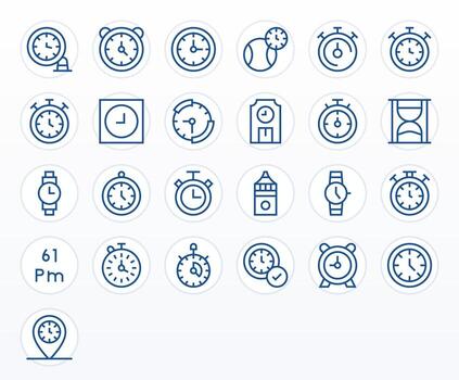 25 Grid Fitted Regular Line Icons designed for Punctuality Interface vector