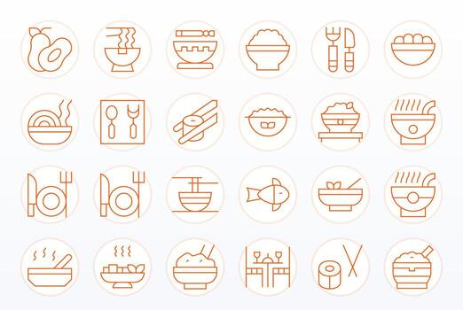 Eating Icon Library with 24 Thin Line 256x256 Pixel Optimized Designs vector