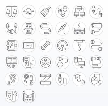 Cable Scalable Set featuring 32 Display Perfect Thin Line 256x256 Icons vector