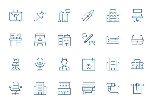 Workplace Comprehensive Bundle with 24 Editable Thin Line 64x64 Icons vector