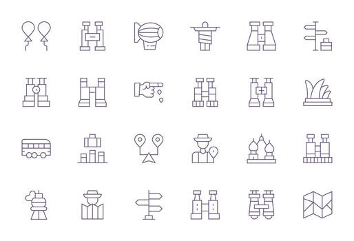 Thin Line PIXEL Perfect Icons from Sightseeing Set with 24 256x256 Icons vector