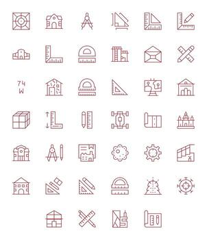 40 256x256 Thin Line Pixel Aligned Icons for Blueprint Projects vector